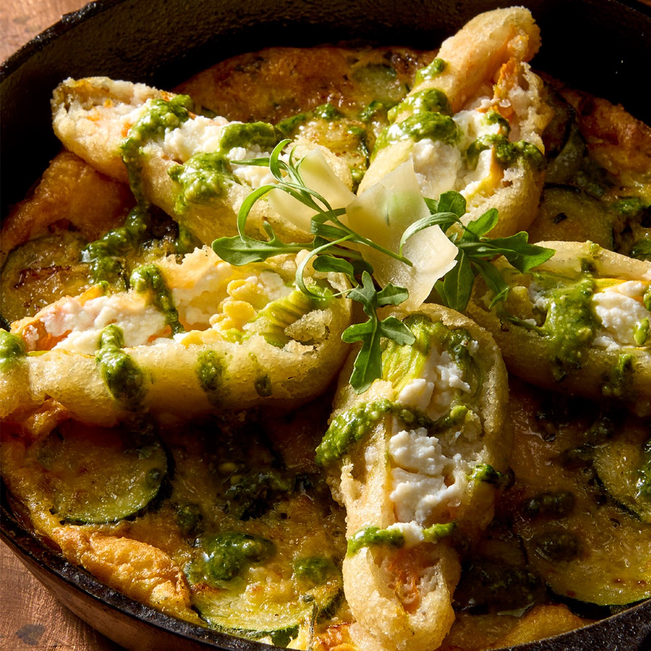 6-Roasted-Veggie-and-Pesto-Frittata-with-Fried-Zucchinini-Squash-Blossoms-1